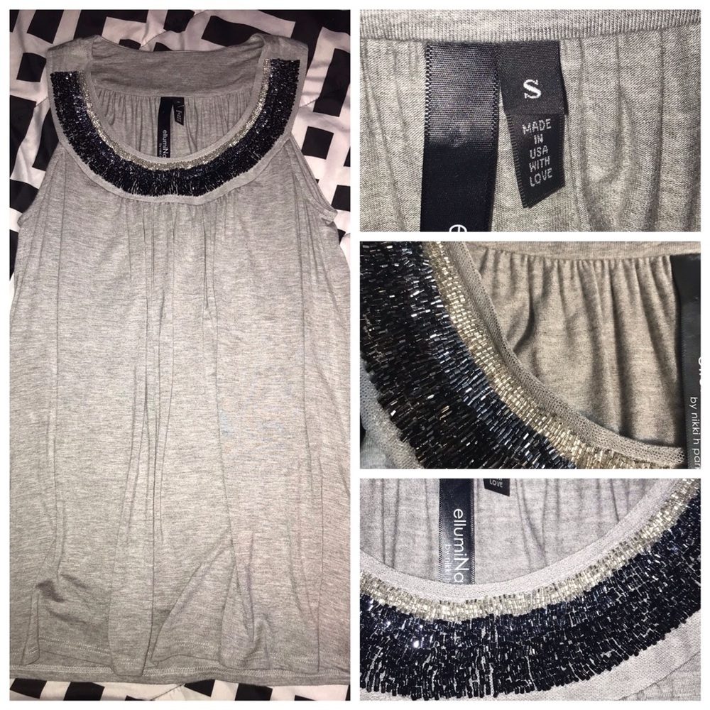 Fancy beaded grey tank top
